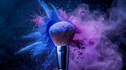 cosmetic brush with purple and blue powder	