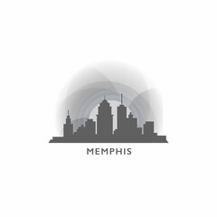 Memphis, Tennessee state cityscape skyline panorama vector flat logo, modern icon. USA, America city landmarks and building silhouettes, isolated clipart at sunset, sunrise, night grey