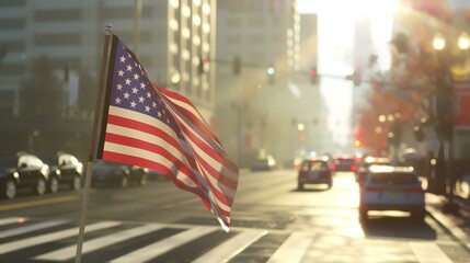 American flag on the street in New York City, USA. 3d rendering