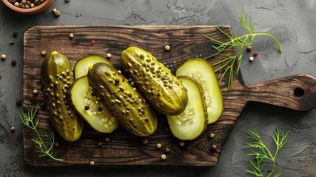 Slice of pickle on cutting board