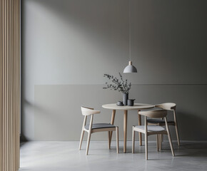 Minimalist Scandinavian interior design room composition. Interiors with natural elements, minimal furniture and ample copyspace.