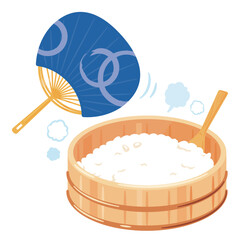 木桶に入った酢飯とうちわ