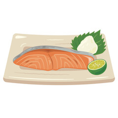 皿に盛られた鮭の塩焼き