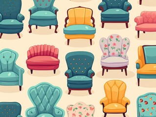 Pattern upholstery flat design front view furniture revamp theme cartoon drawing colored pastel - obrazy, fototapety, plakaty