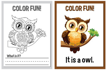 Educational coloring activity with cute owl illustration