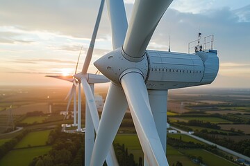 Energy flowing through giant turbine blades on a wind farm