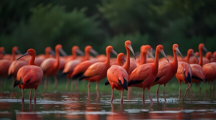 Obraz premium Close up photo of flock beutiful bright red birds Scar