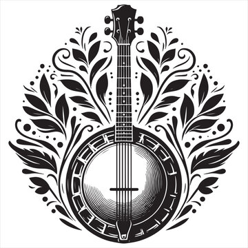 recommend clip art: Banjo icon in black style isolated on white background. Musical instruments symbol stock vector illustration