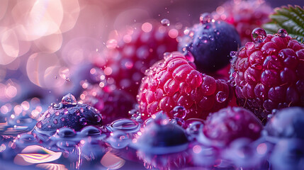 blueberries and raspberries in water