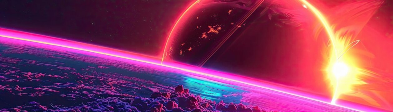 A closeup view of a massive solar flare erupting from the suns surface, casting a fiery glow across space and creating spectacular auroras on Earth