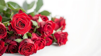 Bouquet of red roses against a white background, symbolizing love and passion in a timeless floral display.