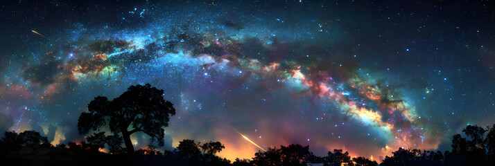 Mesmerizing Cosmic Panorama: Blend of Terrestrial Silhouette and Galactic Beauty
