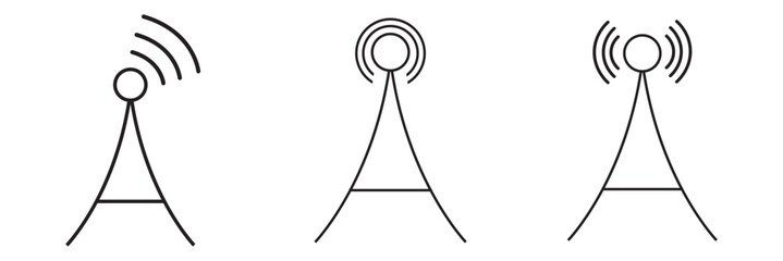 Communication tower icon. Antenna transmitting a signal. Symbol of radio, TV signal and mobile communications.