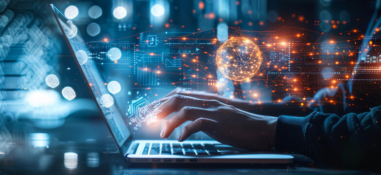 Tech Coding Expertise: Programmer Crafting Software, Data Processing with Global Network, Cloud Computing Security System