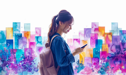 Mobile Commerce Revolution: Woman Shopping Online via Smartphone App - Multichannel Marketing, IoT, Digital Banking, Global E-Commerce, Social Media