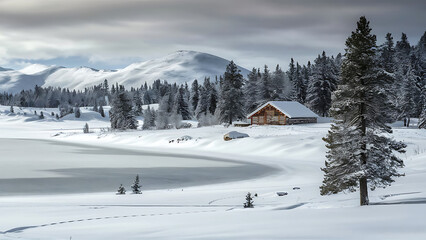 A breathtaking winter landscape with a blanket of pristine white snow. Generative AI