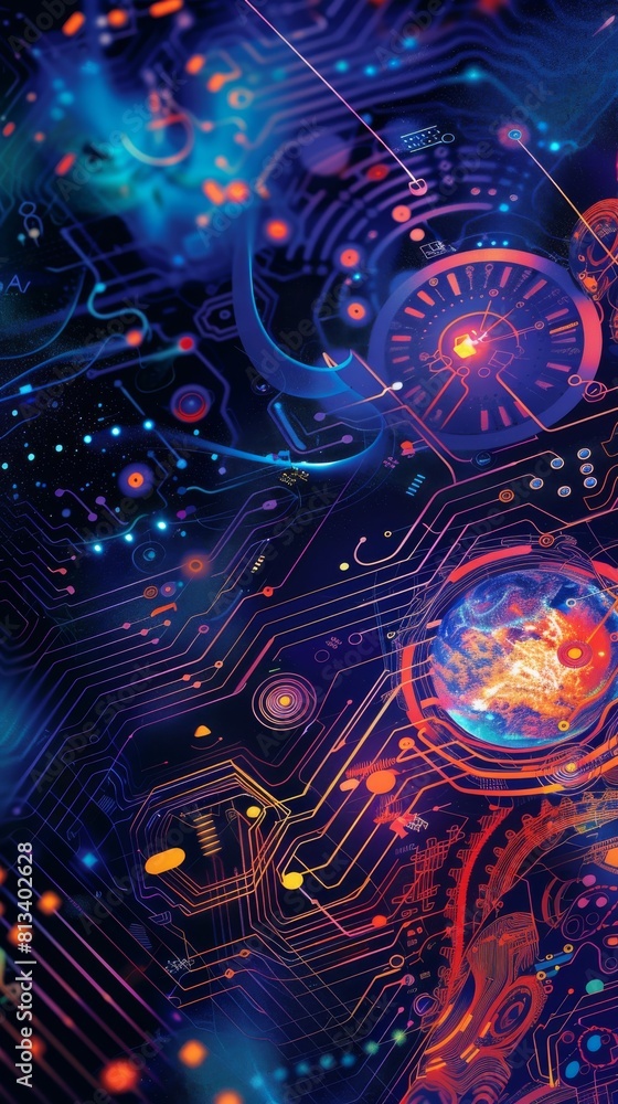 Leinwandbilder Detailed view of a computer circuit board showing intricate electronic components, pathways, and connections. The board is a key part of a computer system, responsible for processing data and powering