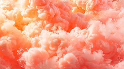 Peach delicate, fluffy background with peach clouds creates an abstract dream landscape. Gentle waves of fluffy clouds painted in a delicate peach and bedding palette.