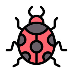 Ladybug Icon With Line Flat Color Style