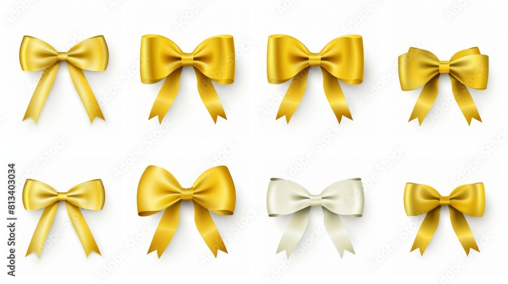 Poster generative ai set of different yellow ribbons, on a white isolated background