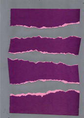 Torn pieces of purple cardboard paper on gray background