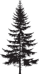 Pine tree silhouettes. Evergreen forest firs and spruces black shapes, wild nature trees templates. Vector illustration woodland trees set on white background