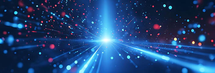 Obraz premium A dark blue background with blue and yellow lines geometric polygonal space low poly network nodes with connected dots and lines on dark blur blue tone background. Concept for digital technology