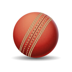 Cricket ball of red leather realistic vector illustration. Sports inventory for team game. Active leisure accessory 3d object on white background