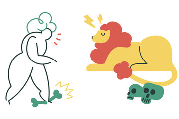 Step on a bone near a sleeping lion