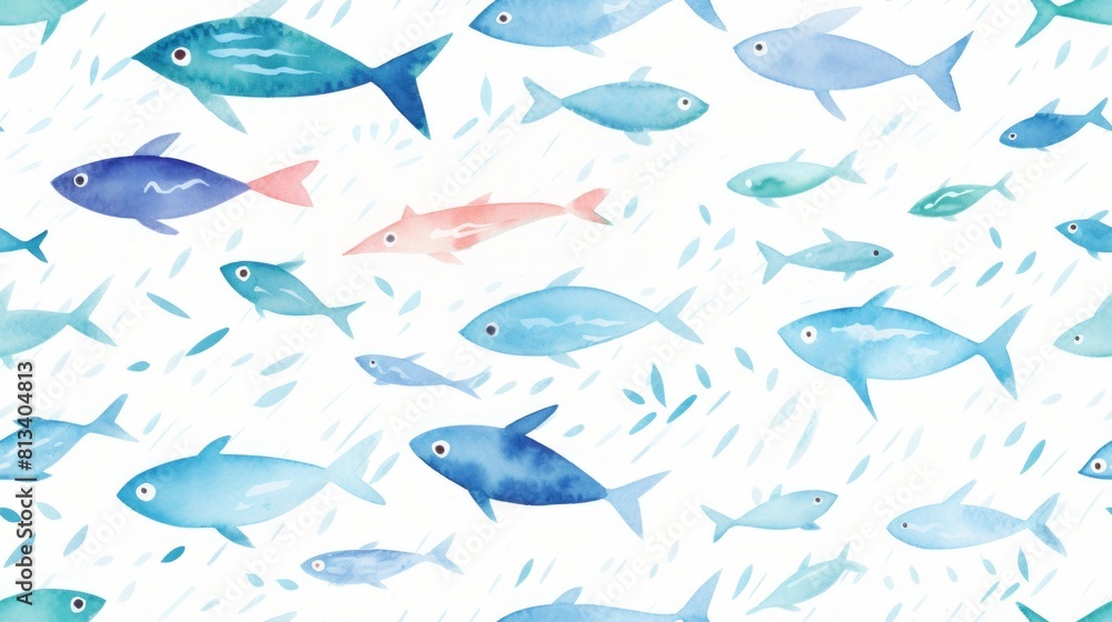 Poster Generative AI Simple aquarelle fish pattern