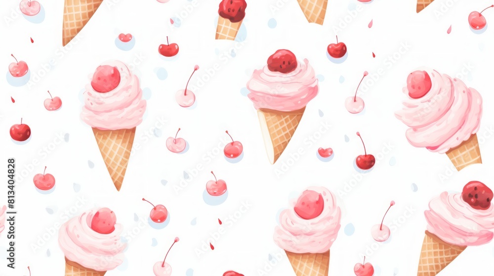 Poster Generative AI Simple aquarelle ice cream pattern