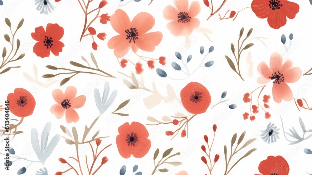 Poster generative ai simple aquarelle flowers pattern