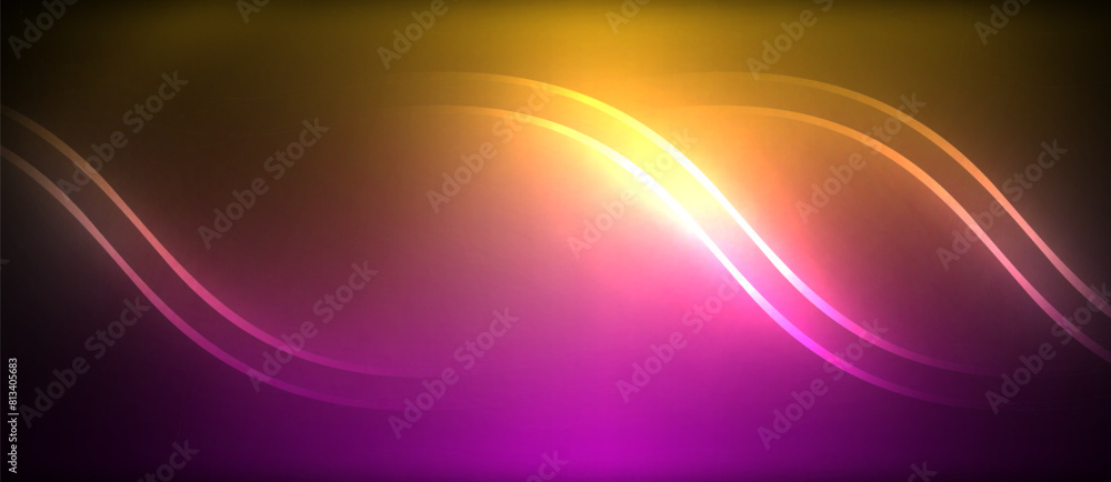 Poster a vibrant electric blue wave floats on a colorful sky of magenta and yellow, creating a stunning art