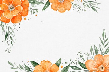 Beautiful watercolor orange floral background for wedding, birthday, card, invitation on white background