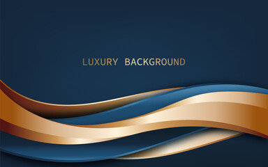 Abstract blue and gold wave luxury background. 3d curved shape modern concepts