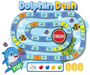 Colorful board game layout with cheerful dolphin © brgfx