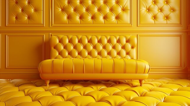 yellow tufted sofa in yellow room yellow walls floor