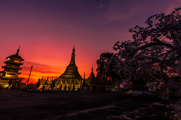 background of the pagoda(Wat Suwan Khiri),Phutthasuwan Chedi, built for people or tourists to come to make merit and take pictures without having to seek permission while traveling in Ranong,Thailand.