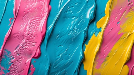 This close-up view shows three vibrant layers of paint on a wall, each displaying different shades...