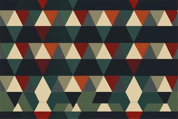 Geometric pattern featuring alternating stripes and triangles in deep greens background seamless pattern