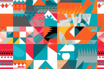 Colorful abstract montage featuring a diverse mix of geometric shapes background seamless pattern
