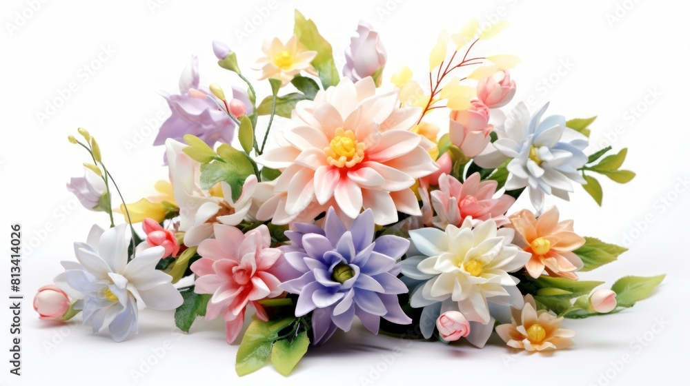 Poster generative ai a picturesque display of a pastel-colored floral bouquet against a clean white backdro