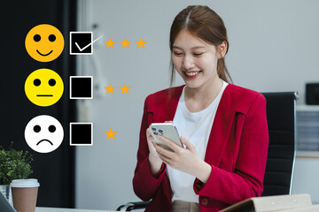 User give rating to service experience on online application smartphone.