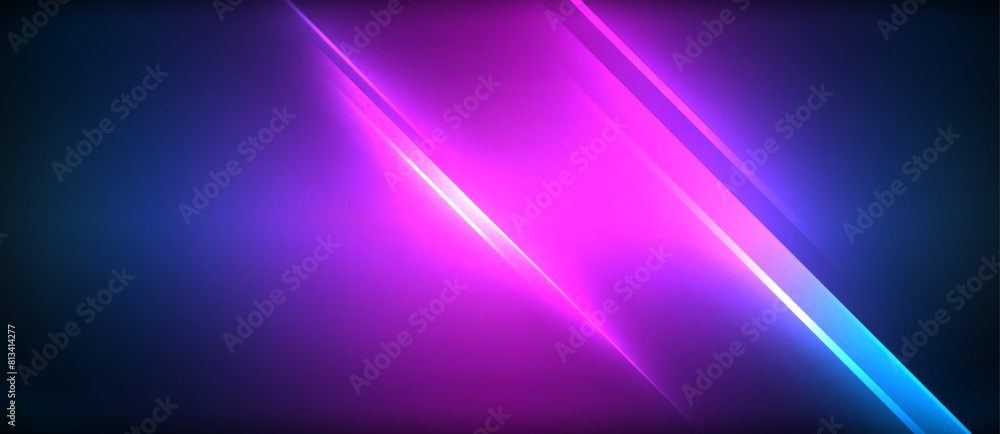 Aufkleber the font glows in purple, violet, and magenta on an electric blue background with a pattern of recta