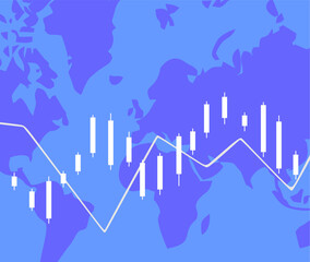 trading chart with rising trend and world map background