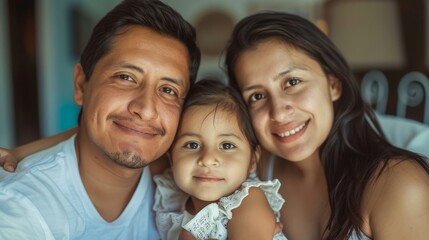 Fototapeta premium A man and a woman are posing affectionately for a portrait with a baby. The trio is smiling and looking at the camera, creating a heartwarming family moment.