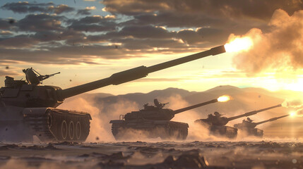A visualization of artillery units firing heavy cannons during live-fire exercises, demonstrating...