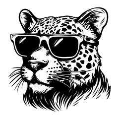 Cool Leopard wearing sunglass black silhouette logo svg vector, Leopard icon illustration