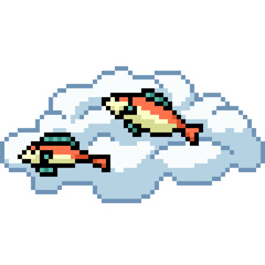 Fototapeta premium pixel art of fish swim cloud