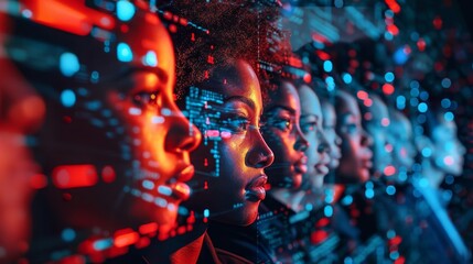 Design a captivating scene of a diverse group of individuals connected virtually through a network